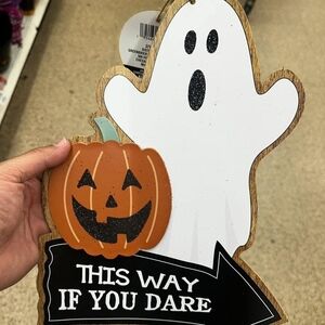 Halloween Ghost and Pumpkin Sign